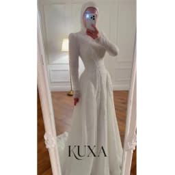 KUXA Customized Muslim Dubai Luxury Wedding Dresses Lace Beaded A-Line Arabic Full Sleeves Bridal Gowns For Women Robe De Mariée