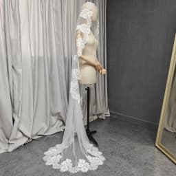 Customized Mantilla Veil with Eyelash Lace, 2m/2.5m/3m Single Tier Wedding Veil, Elegant Lace Ivory Bridal Veil with Hidden Comb