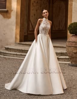 HERBURN Mordern Halter Wedding Dresses for Women Lace Appliques Pocket Pearls Button Backless Bride Vestidos De Novia Customized