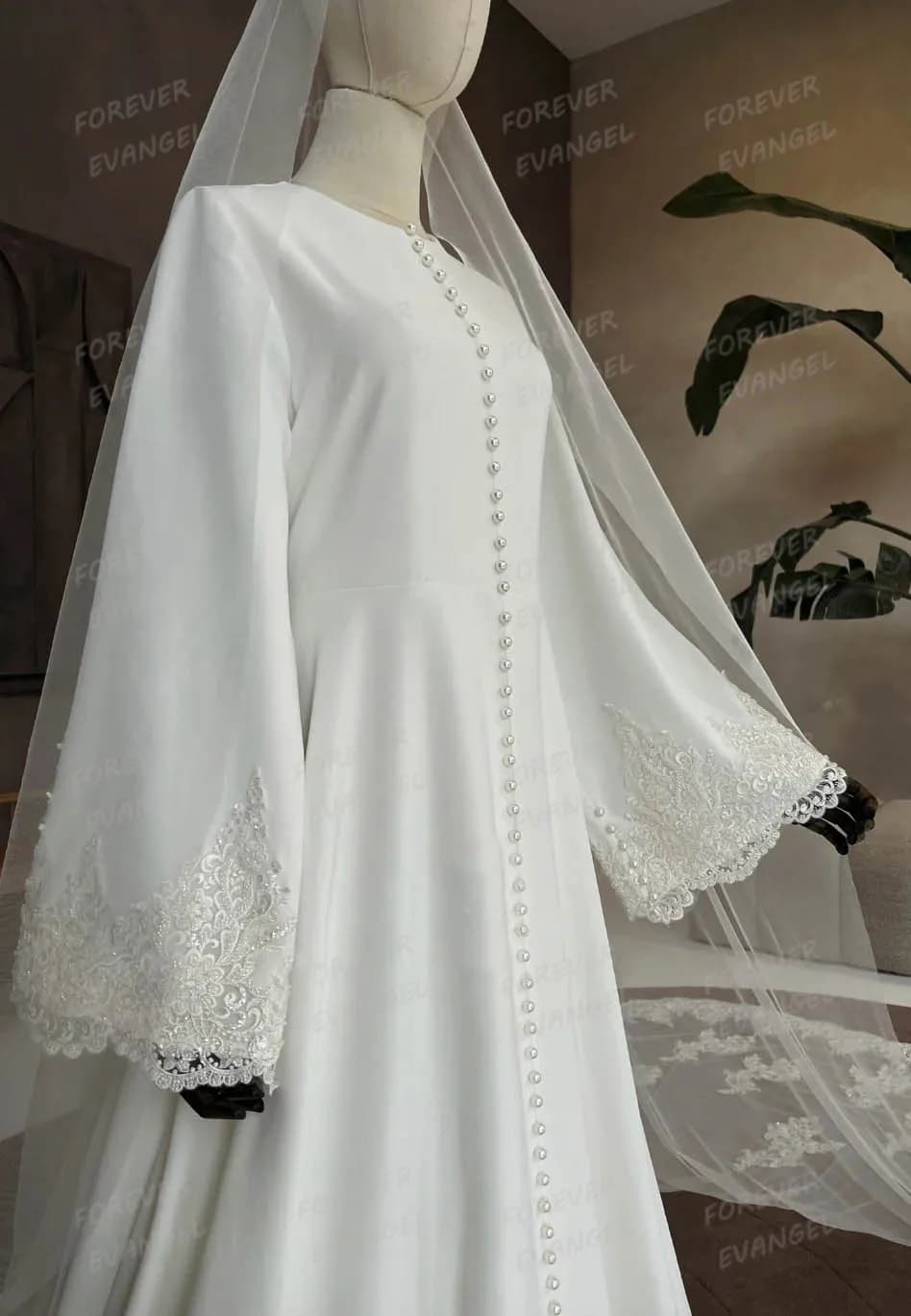 Simple Beading Arab Wedding Dresses A Line Woman's Formal Lace Long Sleeve Bride Gowns Customized Satin Vestidos De Novia Muslim