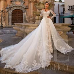 BEBEKEY Elegant Lace Wedding Dress With DetachableTrain Mermaid Wedding Party Gown Customized Bridal Dresses Formal Gowns