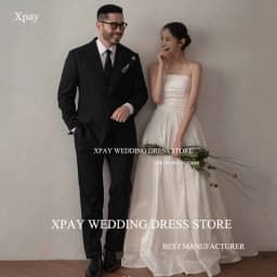 XPAY Strapless A Line Korea Wedding Dresses Customized Pleats Taffeta Bridal Dress Backless Wedding Photos Shoot Bride Gown