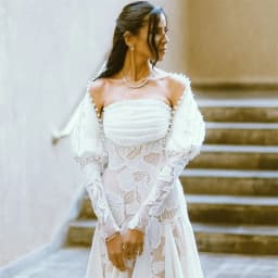 Rebecca Customized Elegant Strapless Pearls Wedding Dress Detachable Long Sleeves vestidos de noche Floor-Length Formal Evening
