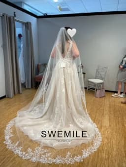 SWEMILE Fashion Aline Wedding Dresses V-neck Custom-Made Court Train Appliques Sleeveless Robe De Mariée Engagement Plus Size