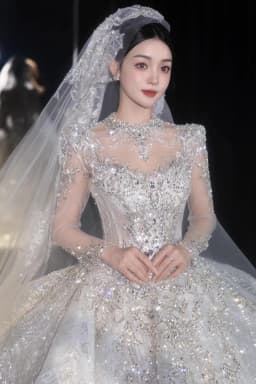 Full Sleeve Wedding Dresses Shinny Wedding Dress Classic High Neck With Brush Train Luxury Ball Gown Customized Party Dress