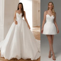 Customized Luxury 2 in 1 Bridal Dress Two Pieces Wedding Gown with Detachable Skirt Matte Satin Material Chapel Train Design