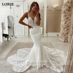 LORIE Lace Mermaid Wedding Dresses Spaghetti Strap Soft Tulle Bridal Gowns Sleeveless Vintage Country Wedding Gown Customized