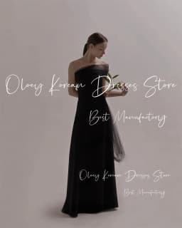 OLOEY Black Strapless Korea Evening Dress With Bolero Tulle One Shoulder A Line Elastic Satin Formal Party Dress Wedding Gown