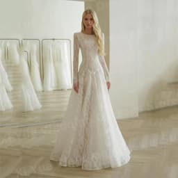 Gorgeous A Line Women's Elegant Long Sleeve Lace Wedding Dresses Vestido De Novia O Neck Bride Gowns Customized Robe De Mariée