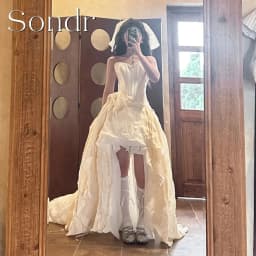 Sondr Customized Hi-Lo Chic Korean Wedding Dresses Strapless Lovely Japanese Bridal Wedding Party Dress with Long Train