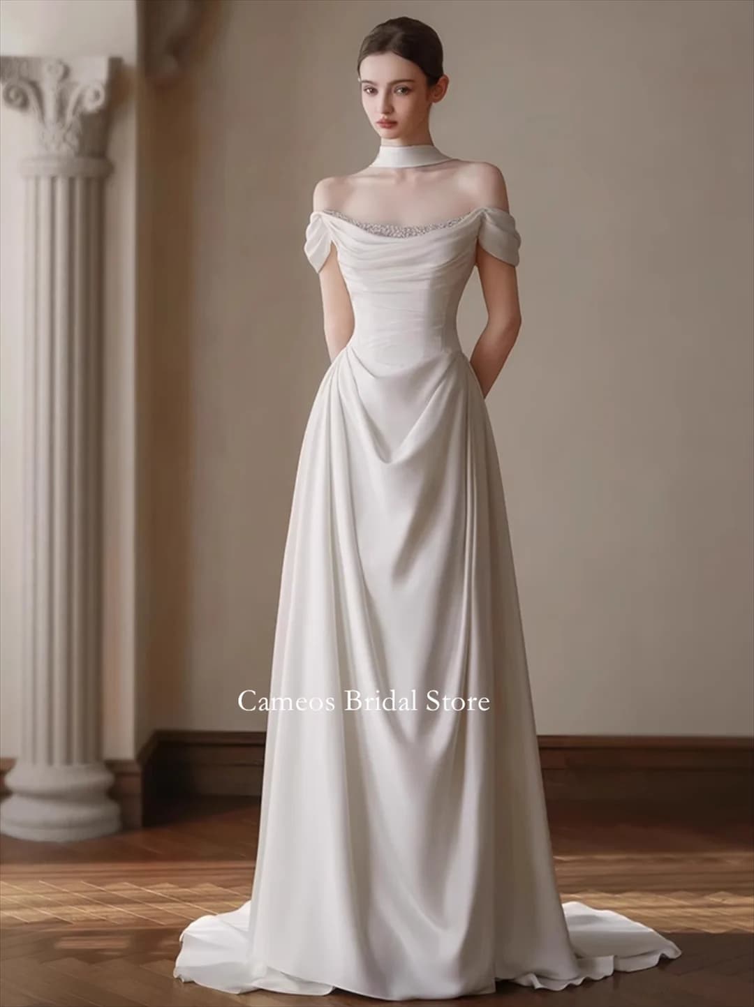 SONDR Customized Wedding Dresses Pearls Satin Korea Off the Shoulder Corset Mermaid Pearls Brides Gowns Women Bridal Dresses