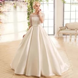 Modern Wedding Dresses Boat Neck Half Sleeves Bridal Gowns Lace Appliques Court-Train Satin A-Line Vestidos De Novia PSL980016