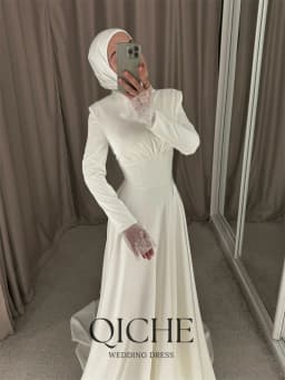 QICHE Muslim Wedding Dresses Women 2026 New V-Neck Long Sleeves Saudi Arabic Bridal Gown Customized A Line Bride's Dresses