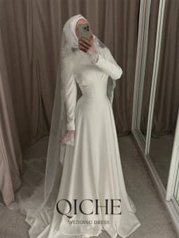 QICHE Muslim Wedding Dresses Women 2026 New V-Neck Long Sleeves Saudi Arabic Bridal Gown Customized A Line Bride's Dresses