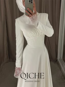 QICHE Muslim Wedding Dresses Women 2026 New V-Neck Long Sleeves Saudi Arabic Bridal Gown Customized A Line Bride's Dresses