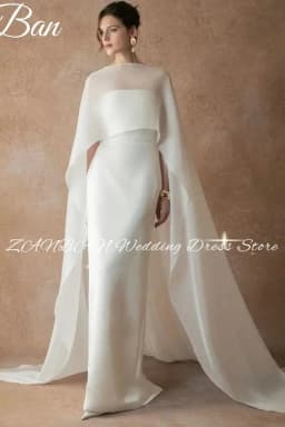 ZanBan 2026 New Customised Elegant Mermaid Soft Organza Wedding Dress Sleeveless 2Pcs Shawl Stain vestidos de novia Bridal Gown