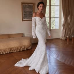 ZIBUYU Customized Luxury Mermaid Wedding Dress Off Shoulder Sweetheart Long Sleeve Lace Beaded Backless Bridal Gown