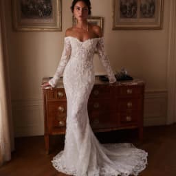 ZIBUYU Customized Luxury Mermaid Wedding Dress Off Shoulder Sweetheart Long Sleeve Lace Beaded Backless Bridal Gown
