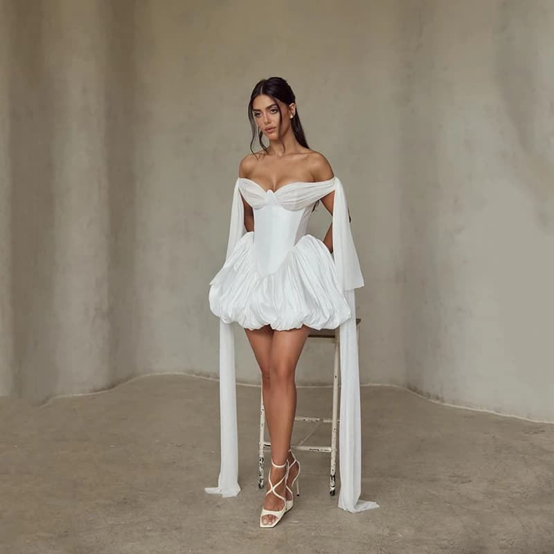 Eightree Women Short Wedding Dresses 2026 Sweetheart Sleeveless Satin Bridal Dress White Evening Wedding Prom Gowns Customized