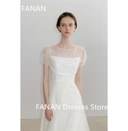Fanan Korea Boat Neckline Ivory Wedding Dresses  웨딩드레스 Organza Tiered Custom Made Ruched Photoshoot Bride Gowns Plus Size