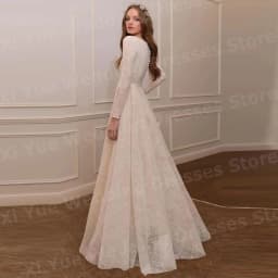 2025 Luxurious A Line Women's Wedding Dresses O Neck Lace Appliques Vestido De Novia Bride Gowns Customized Long Sleeve Vestido