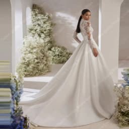 High Collar Wedding Dresses For Women Lace Flower Printing A-Line Long Sleeves Robes Ball Princess Vestidos De Novias Customized
