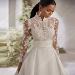 High Collar Wedding Dresses For Women Lace Flower Printing A-Line Long Sleeves Robes Ball Princess Vestidos De Novias Customized