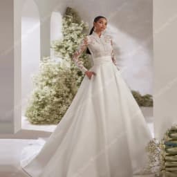High Collar Wedding Dresses For Women Lace Flower Printing A-Line Long Sleeves Robes Ball Princess Vestidos De Novias Customized