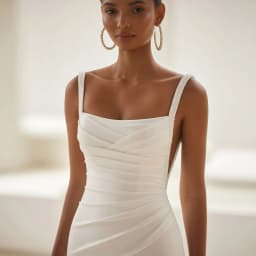 ZIBUYU Customized Satin Wedding Dress Square Neck Wide Straps Open Back Ruched Waist Sheath Bridal Gown