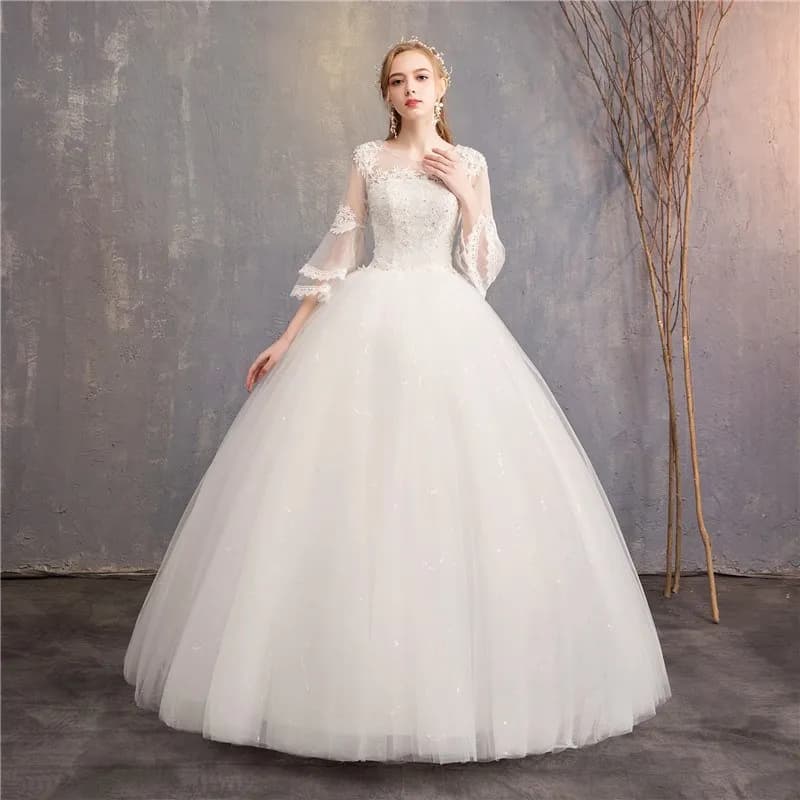 Vintage Wedding Dresses 2024 New Cheap Wedding Dress Full Flare Sleeve Lace Embroidery Princess Vestido De Noiva Customized
