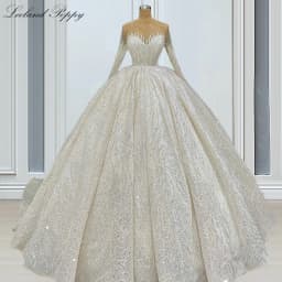 Lceland Poppy Customized Women's Ball Gown Lace Wedding Dresses Buttons Up Floor Length Beaded Bridal Gowns with Court Train
