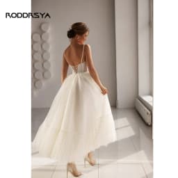 RODDRSYA Short Wedding Dress 2023 A Line Sweetheart Spaghetti Straps Dot Tulle Bridal Gown Lace Up Back Ankle Length Custom Made