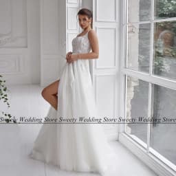 Jiayigong Sparkling Wedding Dress Bridal Gown Customized Square Neck Beading Sequin High Split A Line Arabic Bride Dresses