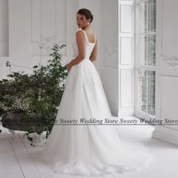 Jiayigong Sparkling Wedding Dress Bridal Gown Customized Square Neck Beading Sequin High Split A Line Arabic Bride Dresses