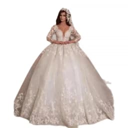 Vintage Lace V Neck Wedding Dresses Princess Ball Gown Bridal Gowns Shinny Tulle Long Sleeves Dubai Marriage Dress Customized