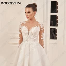 RODDRSYA Short Lace Wedding Dress O-Neck Long Sleeves A-Line Applique Civil Bride Gown Tulle Lace Up свадебные платья customized