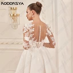 RODDRSYA Short Lace Wedding Dress O-Neck Long Sleeves A-Line Applique Civil Bride Gown Tulle Lace Up свадебные платья customized
