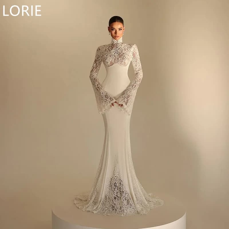 LORIE Elegant Mermaid Wedding Dresses Lace Appliques Soft Bridal Gowns Long Sleeves Vintage Country Wedding Gown Customized 2025