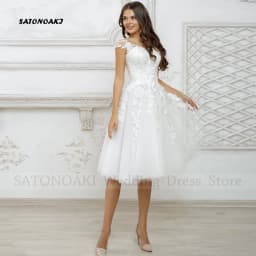 Customized Elegant Simple Lace Short Wedding Dress for Women O-Neck A-Line Knee Length Appliques Bride Gown Vestidos De Novia