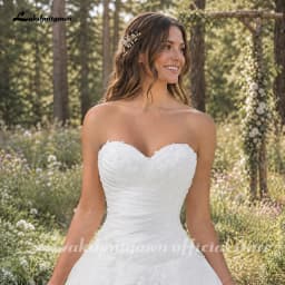 Lakshmigown Organza High Low Country A line Wedding dress for bride With Pleated Bodice Corset Tiered Skirt Beach Bridal Dress
