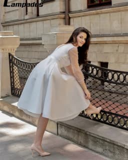 Civil Wedding Dress with Pearl Long Sleeves Knee Length Robe De Mariage 2022 Nouveauté Vestidos Elegantes