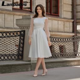 Civil Wedding Dress with Pearl Long Sleeves Knee Length Robe De Mariage 2022 Nouveauté Vestidos Elegantes