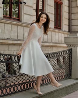Civil Wedding Dress with Pearl Long Sleeves Knee Length Robe De Mariage 2022 Nouveauté Vestidos Elegantes