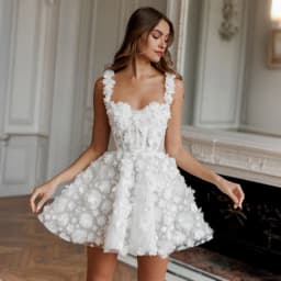 Customized 3D Lace Exquisite Spaghetti Straps Mini Wedding Dress Short Stunning Bridal Dress for a Unique and Trendy Style