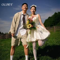 OLOEY Simple Ivory Wedding Party Dress Korea Square Collar Draped A-Line Satin Photo Shoot Short Bridal Gown Custom 웨딩드레스