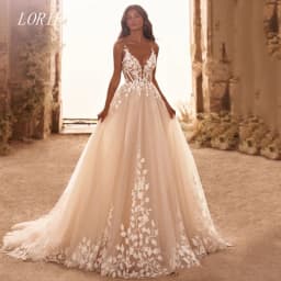 LORIE Luxury 3D Lace A Line Wedding Dress V Neck Backless Bridal Dresses Spaghetti Strap Wedding Gown Customized 2026