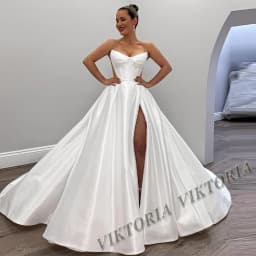 VIKTORIA Simple Satin Wedding Dresses For Woman Bride A-line Slit Strapless Pleat Vestido De Casamento Personalized Customized