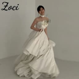 Zoci Elegant Strapless Korea Wedding Dresses Photo Shoot Customized Ruched Tiered Bride Dress Open Back Floor Length Bridal Gown