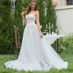JEHETH Popular Strapless V-neck Lace Applique A Line Wedding Dresses Sweep Train Custom Made 2025 Vestido De Noival Customized 