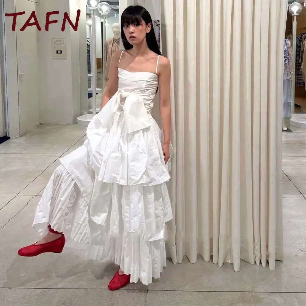 TAFN Wedding Dress A-line Korea Bow Spaghetti Straps Back Corset Floor Length Customized Photo Shoot Taffeta Party Dress